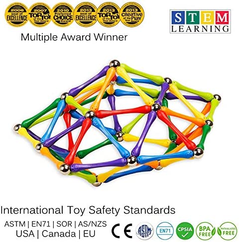 Goobi 110 Piece Magnetic Building Sticks Blocks Tiles Toy Magnet 3D Construction Set STEM Educational Toys for 3 4 5 6 7 8 Year Old Kids Boys Girls Adults with Storage Box and Instruction Guide
