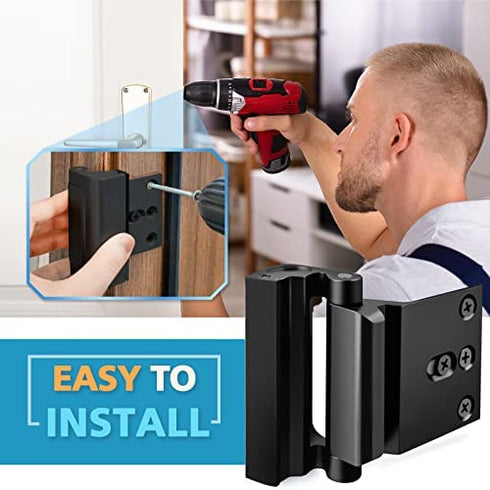 Home Security Door Lock Reinforcement - Upgraded Childproof Safety Door Locks Defender Easy Open with 3" Stop Withstand 800 lbs for Inward Swinging Door, Night Lock Deadbolt Guard Defend Your Home 1PC