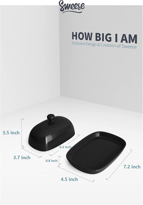 Sweese 306.112 Porcelain Cute Butter Dish with Lid, Perfect for East/West Butter, Black