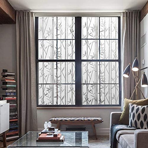 LEMON CLOUD Bamboo Window Film Stained Glass Film Frosted Privacy Window Decal Decorative Window Cling No Glue Removable Window Stickers(17.5 x 78.7 inch)