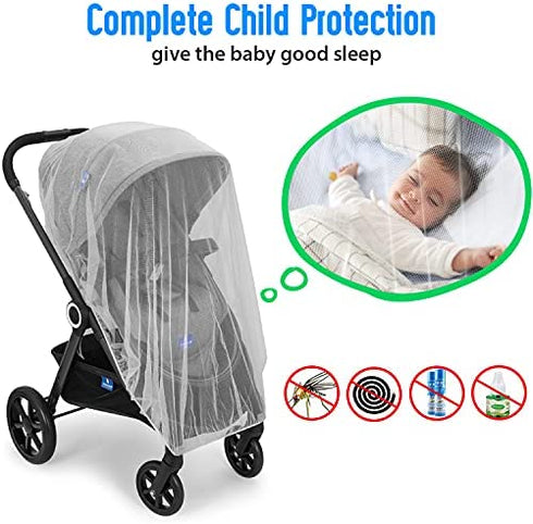 2 Pack Mosquito Cover for Stroller, Bug Net for Car Seat, Portable Durable, No Harmful Chemicals, Long-Lasting Infant Insect Shield Netting, White (M+L)