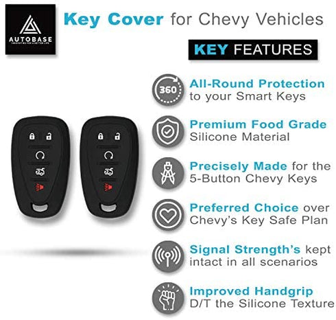 Autobase Silicone Key Fob Cover for Chevy Malibu Camaro Trax Traverse Trailblazer Sonic Blazer Cruze Volt Equinox Spark | Car Accessory for Chevrolet | Key Protection Case 2 Pcs (Black)