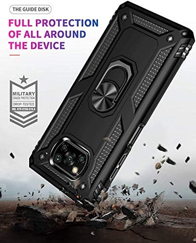 FLYME for Xiaomi Poco X3 NFC/Poco X3/Poco X3 Pro Case with Screen Protector(2 Pack), Telegaming Dual Layer Hybrid Tank Armor Case with Kickstand Shockproof Soft TPU & Tough PC Back Cover,Black