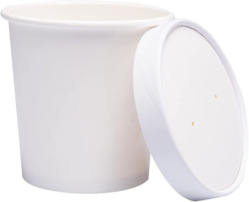 Belinlen Paper Ice Cream Cups with Paper Lids, Paper Hot/Cold Soup Cups with Lids (White) (25, 16 oz)