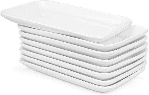 Foraineam Set of 8 Pieces 8 Inch Rectangular Porcelain Platters Dessert, Appetizer, Salad Plates White Serving Trays