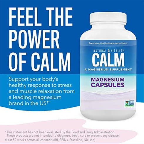 Natural Vitality Calm Magnesium Glycinate Supplement, Magnesium Supports Bone, Muscle, Heart, & Nerve Health, Supports a Balanced Mood, Non-GMO, Vegan, Gluten Free 180ct Capsules