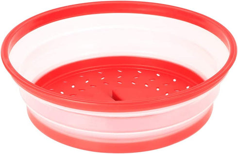 Emoly Collapsible Microwave Cover, Easy Grip Food Splatter Cover Colander Strainer Splatter for Fruit Vegetables, Bap Free and Non-Toxic - Red