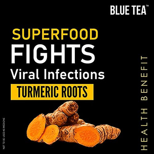 BLUE TEA - Turmeric Ashwagandha Tea Bags - 15 TB || INDIAN SUPERFOOD || Turmeric Tea - High in Curcumin - Caffeine Free Herbal Tea | Plastic-Free | Non-GMO| Premium Tin Pack |