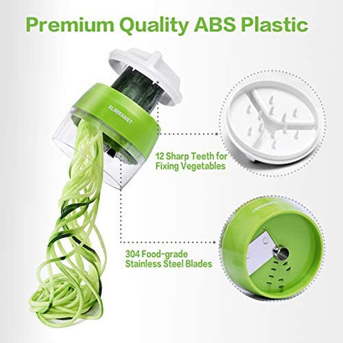 Handheld Spiralizer Vegetable Slicer, 4 in 1 Heavy Duty Veggie Spiral Cutter - Zoodle Pasta Spaghetti Maker