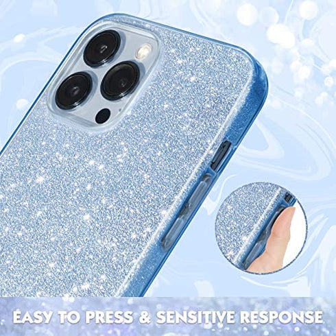 MILPROX Compatible with iPhone 13 Pro Max Case (2021), Glitter Sparkly Shiny Bling Rubber Gel Shell Cases 3 Layers Shockproof Protective Bumper Cover for iPhone 13 Pro Max 6.7" 2021-Blue