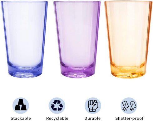 EggFoil Unbreakable Drinking Glasses, 5 Oz Plastic Tumblers Cups set of 6 in 3 Assorted Colors