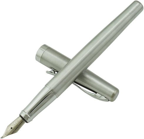 Duke 209 Bent Nib Fountain Pen Set with Ink Refills Converter, Steel Sliver
