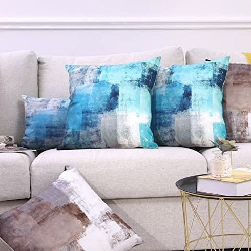 Alricc Set of 2 Turquoise and Grey Art Artwork Contemporary Decorative Gray Home Decorative Throw Pillow Covers Cushion Covers for Bedroom Sofa Living Room 18X18 Inches