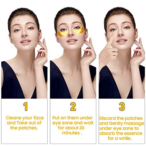 Adofect Collagen Powder Eye Mask 29 Pairs Gold Under Eye Gel Pads, Hyaluronic Acid Under Eye Mask Gel Patches for Puffy Eye Reducing Dark Circles, Eye Bags, Wrinkle, Refresh Your Eyes, Gold