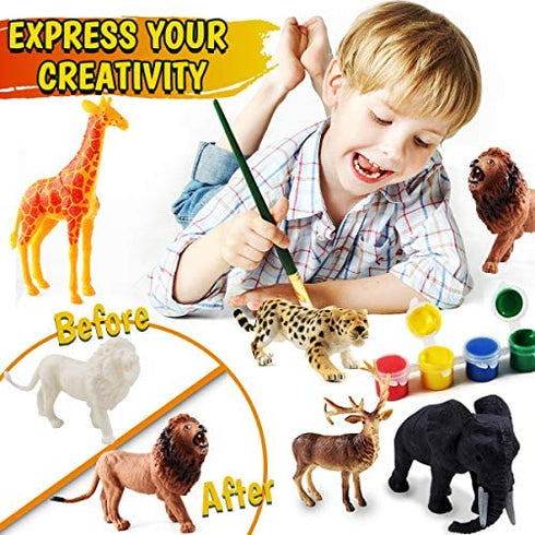 FUNZBO Kids Crafts and Arts Set Painting Kit - Animal Toys Art and Craft Supplies Party Favors for Boys Girls Age 4 5 6 7 Years Old Kid Creativity DIY Gift Easter Paint Your Own Forest Animals Set