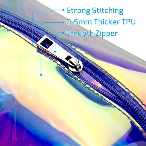 Cambond Holographic Makeup Bag, Clear Cosmetic Bag Large Iridescent Makeup Pouch Toiletry Organizer Cute Pencil Case Stationery Box, Gifts for College Girls Teens Women (Holographic Purple)