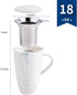 KOOV Porcelain Tea Cup with Infuser Basket and Lid, Teaware with Filter, 18 OZ (marble white)