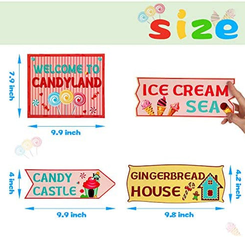 Gejoy 20 Pieces Candyland Party Decorations Candy Land Party Sign Welcome Candyland Birthday Party Decorations Directional Signs Street Photo Prop Cutouts for Sweet Candy Theme Party Supplies