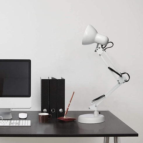 Gupuzm Led Desk Lamp with Clamp - Swing Arm Desk Lamp with 5 LED Cold Light Bulbs 6500K - Folding Table Lamp?Used for Office, Work, Study, Dormitory Reading and Eye Protection Desk Lamp (White)