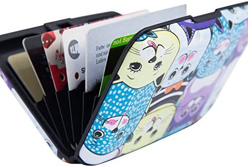 ELFISH Mini RFID Aluminum Wallet Credit Cards Holder Business Card Case Metal ID Case for Men Women (Color cat)