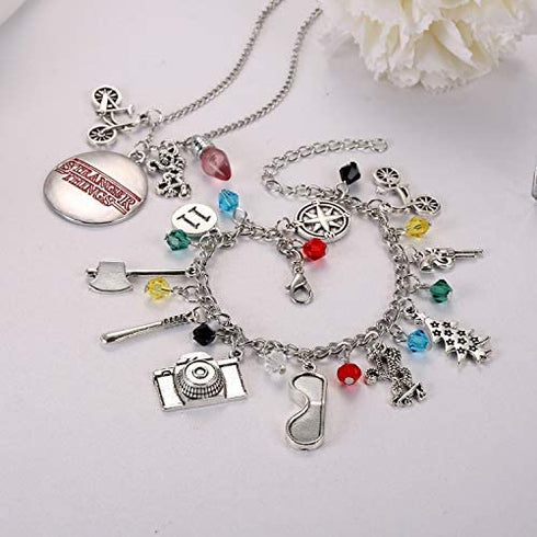 2PC Stranger Themed Charm Bracelet And Necklace Set Best Things for Kids Girls Teens Women Men for Collection Halloween Cosplay Gifts