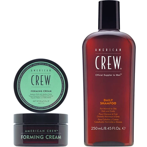 Men's Grooming Set by American Crew, Daily Shampoo & Hair Gel with Medium Hold and Medium Shine Gift Set, Shampoo for Men 8.45 Fl Oz, Hair Gel for Men 3 Oz