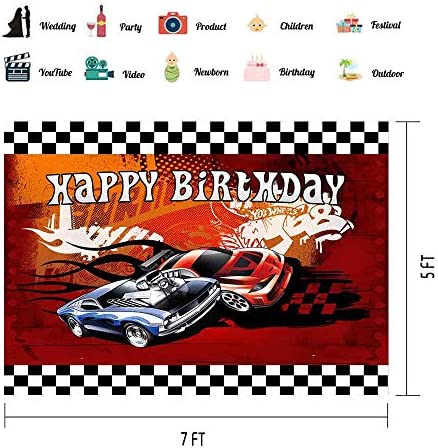 EOA 7(W) x5(H) FT Racing Cars Red Photography Backdrop Happy Birthday Hot Racer Wheels Banner Children Kids Cake Table Studio Props