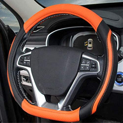 BuilLLin D Cut Steering Wheel Cover - D Shaped Flat Bottom Microfiber Leather Anti-Skid Breathable Fit 14.5"-15" (Orange)