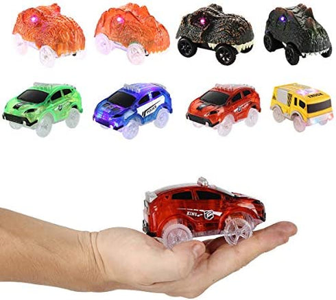 Save Unicorn Tracks Cars Replacement only, Toy Cars for Tracks Glow in The Dark, Car Tracks Accessories with 5 Flashing LED Lights, Compatible with Most Car Tracks for Kids Boys and Girls(4pack)