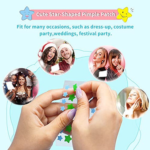 Star-Shaped Pimple Patch Hydrocolloid Acne Stickers with Tea Tree Oil + Salicylic Acid, Cover Dot for Acne Blemish, Pimples, Whiteheads, Zit, Draw out Oil & Impurities, 108 Dots, 12mm & 8mm