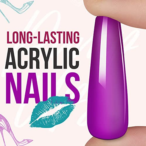 Makartt Acrylic Nail Kit, Long Ballerina Press On Nails Set Nail Tips Soft Gel Nail Tips Soak Off Nail Tips Full Cover Vivid Color with 4pcs Nail Glues 1pcs Nail File 240pcs Pump Ups Press on Nails