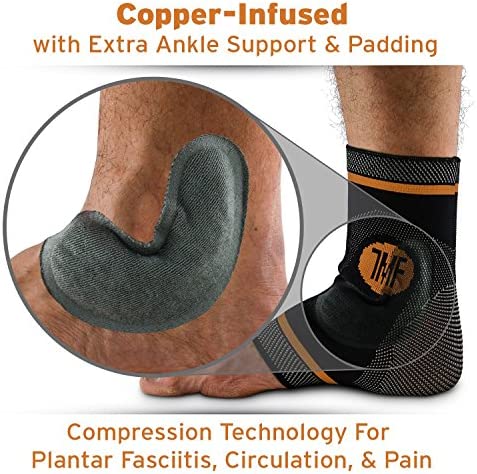 Compression Ankle Brace with Silicone Ankle Support and Copper - Plantar Fasciitis Brace for Foot Pain & Achilles Tendonitis Relief - Ankle Brace for Women & Men - Medium Size