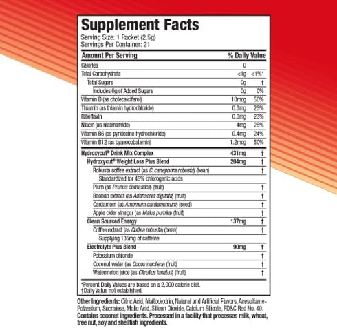 Hydroxycut Drink Mix | Weight Loss for Women & Men | Weight Loss Supplement | Energy Drink Powder | Metabolism Booster for Weight Loss | Wildberry Blast, 21 Packets (packaging May Vary)