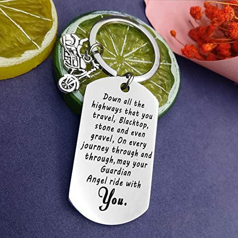 For Biker Keychain Motorcycle Keychain Gift Ride Safe Keychain New Driver Gift May Your Guardian Angel Ride With You Keychain Couple Lovers Keychain Valentines Day Birthday Gift for Boyfriend Husband