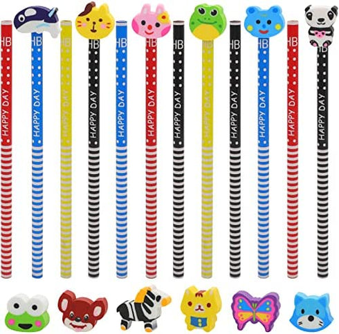 Cute Pencils for Kids, Fun Pencil with Erasers Toppers, Woodcased #2 Pencils for School Classroom(12 Pack)