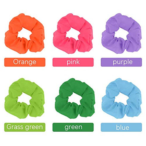 80s Neon Scrunchies, MOLYHUA 12 Pieces 80s Neon Color Solid Chiffon Girls Scrunchies for Hair Elastic Hair ties