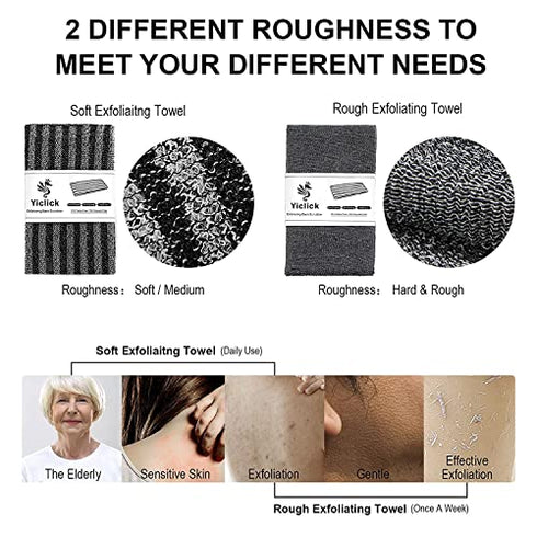 Exfoliating Back Scrubber, Korean Body Back Scrubber Towel for Shower, Japanese Bath Wash Scrub Cloth Washcloth Washer for Men Women Exfoliation, Body Scrubbing Brush Loofah Exfoliator (Stripe Black)