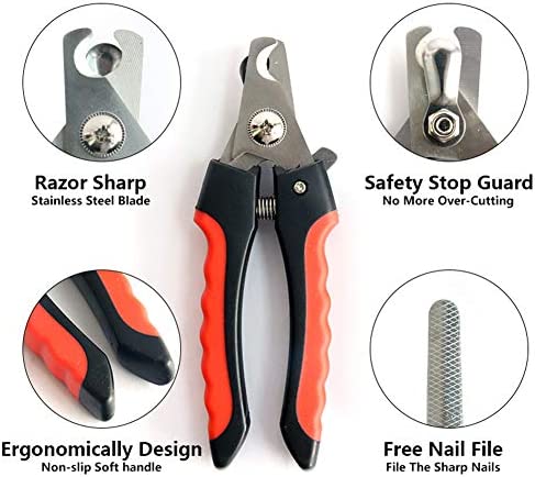 Bowwow & Meow Safe Dog Nails Clipper Trimmers Professional Cat Cutting Nails Pet Grooming Kit Safety (Large, Red)