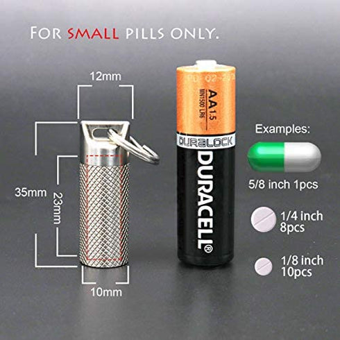 Haxtec Small Pill Box Titanium Pill Fob Necklace Nitro Mini Waterproof Pill Holder Lightweight Survival Case Keychain Pill Bottle for Purse Men & Women (TC10-Ti)