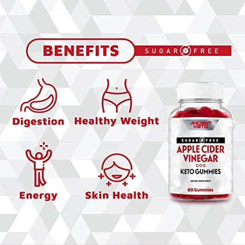 Sugar Free Keto ACV Gummies, Apple Cider Vinegar Gummy with The Mother, Sugarless, Cleanse & Detox, Healthy Weight, Immune Support, Gut Health, Vegan by Ancient Keto…