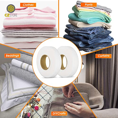 ??CZ Store?? - Iron-On Fabric Tape |0.78-inch|70 Yard|2-Pack| White Heavy Duty Fusible Adhesive Hemming Strip to Repair Curtains, Clothes, Pants, Pillow Case, Uniform - No Sewing