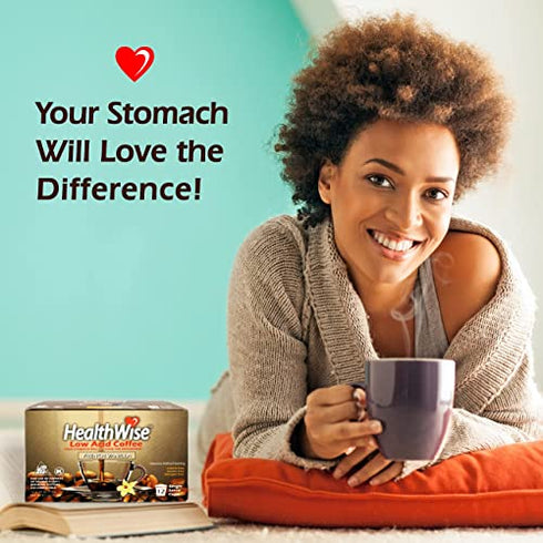 Healthwise French Vanilla Low Acid Coffee K-Cups - Acid Reflux, Heartburn, Gastro Issues - Healthier Coffee For Sensitive Stomachs - Available In 4 Different Flavors - 12 Count (Pack of 1)