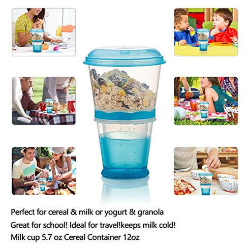 Cereal On the Go Cups Breakfast Drink Cups Portable Yogurt and Cereal To-Go Container Cup (Blue)