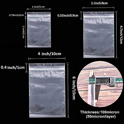 300pcs Zipper Poly Bags, Magicalmai Clear Plastic Zip Lock Baggies Reclosable Thicken Zip Bags for Small Items/Food Storage/Jewelry/Samples/Snack Various Sizes (2x2,3x4,4x6)
