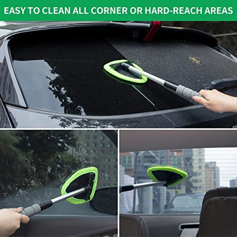 X XINDELL Windshield Cleaner -Microfiber Car Window Cleaning Tool with Extendable Handle and Washable Reusable Cloth Pad Head Auto Interior Exterior Glass Wiper Car Glass Cleaner Kit (Extendable)