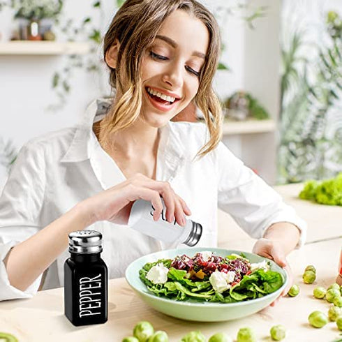 Salt and Pepper Shaker Set,Farmhouse Salt and Pepper Shakers,Vintage Glass Black and White Shaker Set With Stainless Steel Lid, Easy To Fill And Clean