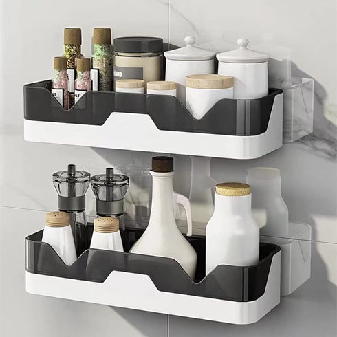 Shower Caddy Wall Mounted 2 Pack Bathroom Organizer Shelves Adhesive Hooks 2PCS (+2PCS Backup), Shower Organiser Corner Bathtub Storage Basket Rack Shelf Bath Holder No Drilling Kitchen Spice Rack