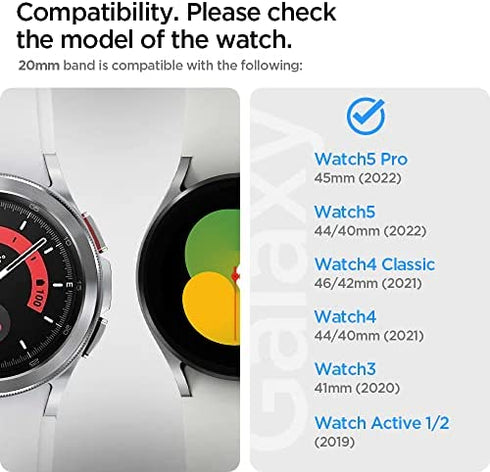 Spigen Modern Fit Designed For Samsung Galaxy Watch5 44/40mm, Galaxy Watch5 Pro 45mm, Galaxy Watch4 44mm/40mm, Galaxy Watch 4 Classic 46mm/42mm, Galaxy Watch 3 41mm, Galaxy Watch Active 1&2, Galaxy Watch 42mm Band Strap