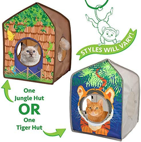 Kitty City Pop-up Safari Hut Play House, Cat Cube, Play Kennel, Cat Bed, Jungle Cat House