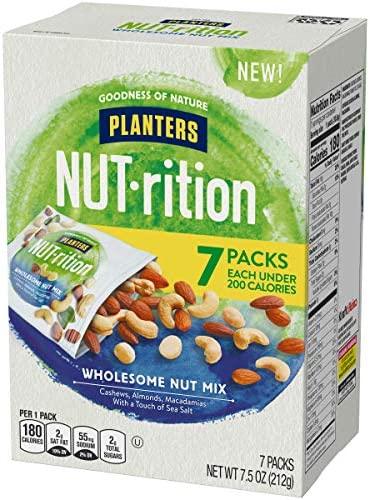 PLANTERS NUT-rition Wholesome Nut Mix, 7.5 oz Box (Contains 7 Individual Pouches) - Cashews, Almonds and Macadamias Snack Mix - No Artificial Flavors, No Artificial Colors, No Preservatives - Kosher
